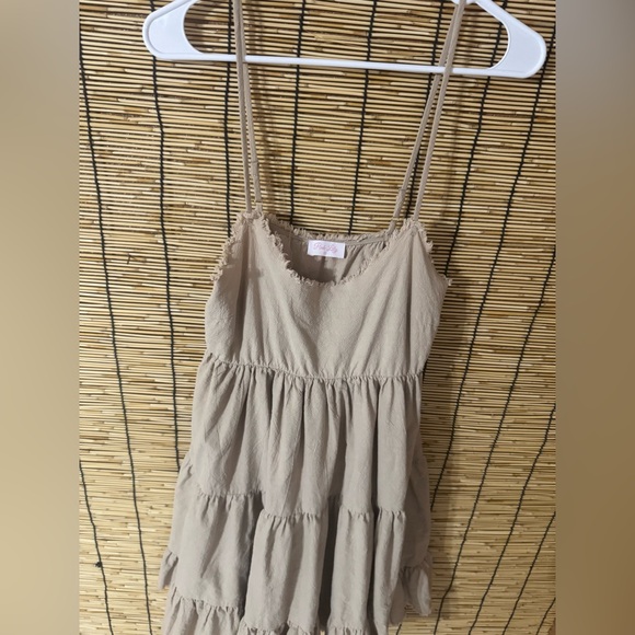 Pink Lily Beige Tiered Kids Dress - Picture 2 of 4